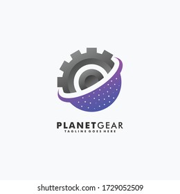 Planeta de Ilustración con logotipo vectorial con estilo de color gradiente de engranajes.