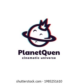 Vector Logo Illustration Planet Queen Silhouette Style.