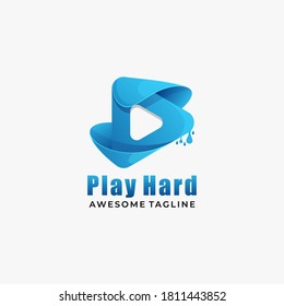 Ilustración Con Logotipo Vector Reproduce Estilo De Colorido De Gradiente Duro.