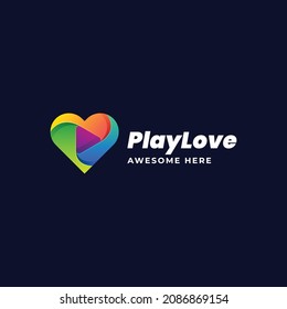 Logo Vector Ilustración Reproducir Estilo de color gradiente de amor.