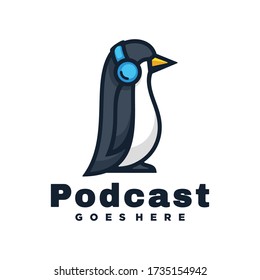 Vector Logo Illustration Podcast Simple Mascot Style.