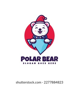 Vector Logo Illustration Polar Bear Mascot Cartoon Style.