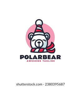 Vector Logo Illustration Polar Bear Mascot Cartoon Style.