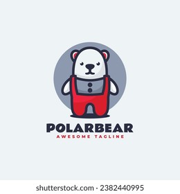 Vector Logo Illustration Polar Bear Mascot Cartoon Style.