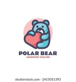 Vector Logo Illustration Polar Bear Love Mascot Cartoon Style.