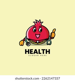 Vector Logo Illustration Pomegranate Mascot Cartoon Style.