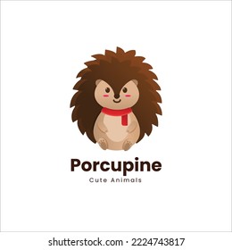 Vector Logo Illustration Porcupine Cartoon Style