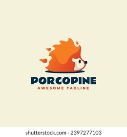 Vector Logo Illustration Porcupine Flat Color Style.