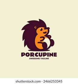 Vector Logo Illustration Porcupine Mascot Cartoon Style.