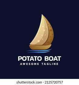 Vector Logo Illustration Potato Boat Gradient Colorful Style.
