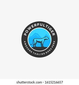 Vector Logo Illustration Power Full Tiger Vintage Badge