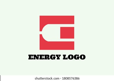 Vector logo with illustration of a power plug in negative space and initials "E" in positive space. Usable for energy business logos, applications, technology and general energy business