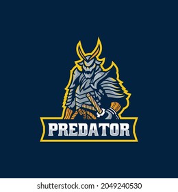 Vector Logo Illustration Predator Samurai E Sport and Sport Style.