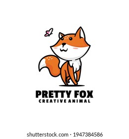 Vector Logo Illustration Pretty Fox Mascot Cartoon Style.