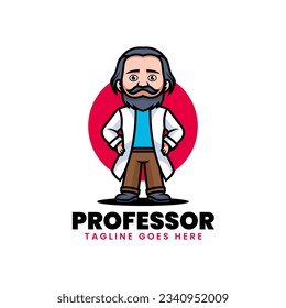 Vector Logo Illustration Professor Mascot Cartoon Style.