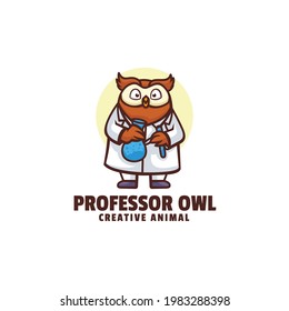 Vector Logo Illustration Professor Owl Mascot Cartoon Style.