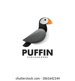 Vector Logo Illustration Puffin Gradient Colorful Style.