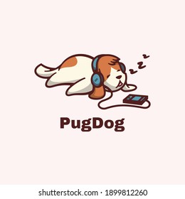 Vector Logo Illustration Pug Dog Simple Mascot Style.