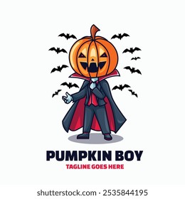 Vector Logo Illustration Pumpkin Boy Mascot Cartoon Style