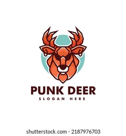 Vector Logo Illustration Punk Deer Simple Mascot Style.