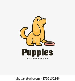 Vector Logo Illustration Puppies Simple Mascot Style.