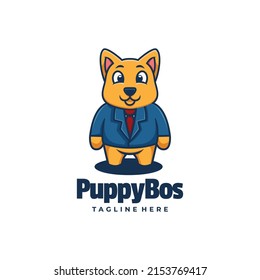 Vector Logo Illustration Puppy Boss Simple Mascot Style.