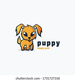 Vector Logo Illustration Puppy Cute Cartoon Style.
