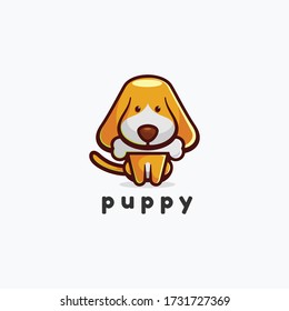Vector Logo Illustration Puppy Cute Cartoon Style.