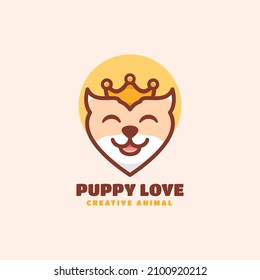 Vector Logo Illustration Puppy Love Simple Mascot Style.
