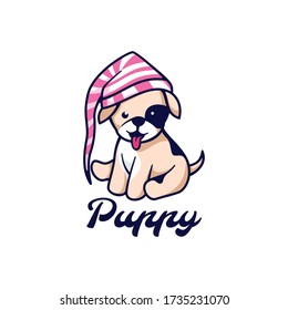 Vector Logo Illustration Puppy Mascot Cartoon Style.