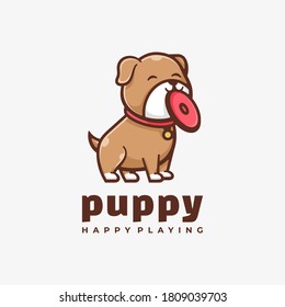 Vector Logo Illustration Puppy Simple Mascot Style.