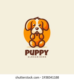 Vector Logo Illustration Puppy Simple Mascot Style.