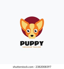 Vector Logo Illustration Puppy Simple Mascot Style.