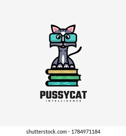 Vector Logo Illustration Puss Cat Simple Mascot Style.