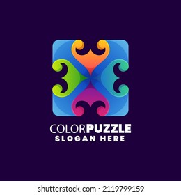 Vector Logo Illustration Puzzle Gradient Colorful Style 