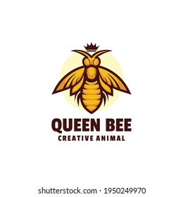 Vector Logo Illustration Queen Bee Simple Mascot Style.