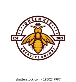 Vector Logo Illustration Queen Bee Vintage Badge Style.