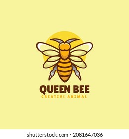 Vector Logo Illustration Queen Bee Simple Mascot Style.