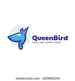Vector Logo Illustration Queen Bird Simple Mascot Style.