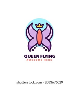 Vector Logo Illustration Queen Flying Simple Mascot Style.