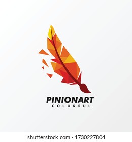 Vector Logo Illustration Quill Art Gradient Colorful Style.