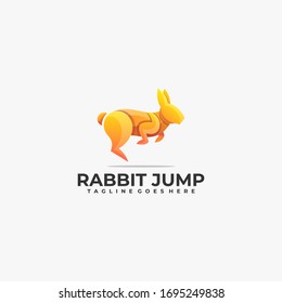 Vector Logo Illustration Rabbit Jump Gradient Colorful Style.