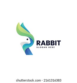 Vector Logo Illustration Rabbit Letter R Gradient Colorful Style.