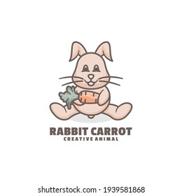 Vector Logo Illustration Rabbit Mascot Cartoon Style.
