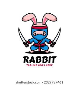 Vector Logo Illustration Rabbit Mascot Cartoon Style.