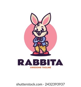 Vektor-Logo-Illustration Kaninchen Maskottchen Cartoon Stil.