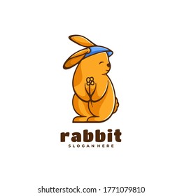 Vector Logo Illustration Rabbit Simple Mascot Style.