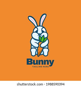 Vector Logo Illustration Rabbit Simple Mascot Style.