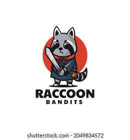 Vector Logo Illustration Raccoon Bandit Mascot Cartoon Style.