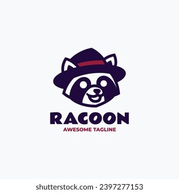 Vector Logo Illustration Raccoon Flat Modern Style.